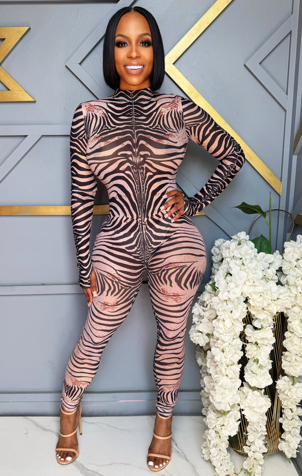 Zebra Zone Long Sleeve Jumpsuit