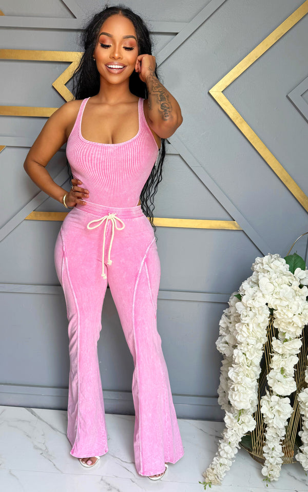 Pink Velour Lounge Set – Flare Edition