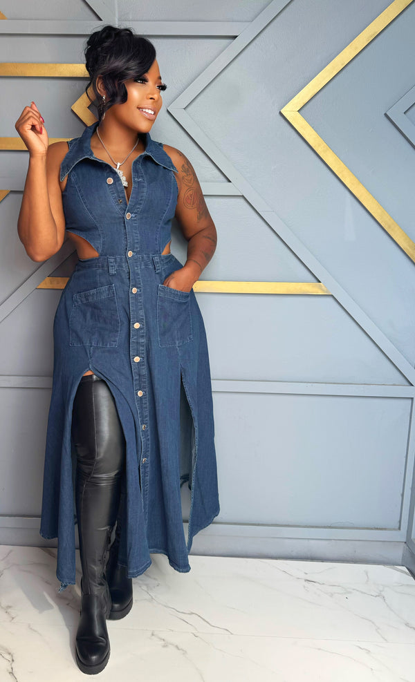 Denim Diva Cutout Maxi Dress