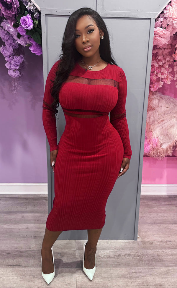 Lady in Red Mesh Detail Dress