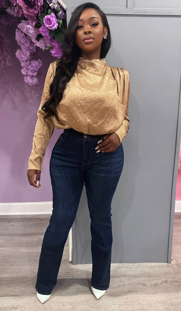 Golden Whisper High-Neck Satin Blouse