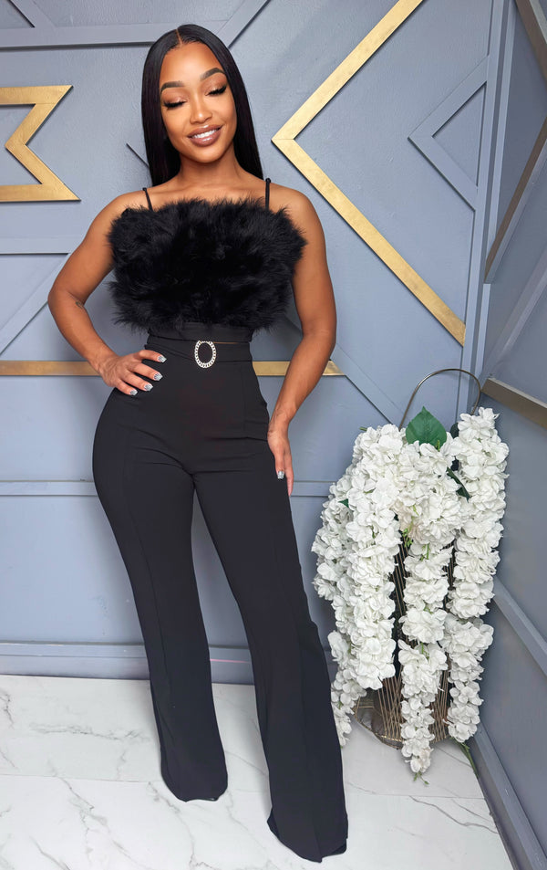 Midnight Luxe Feather Jumpsuit