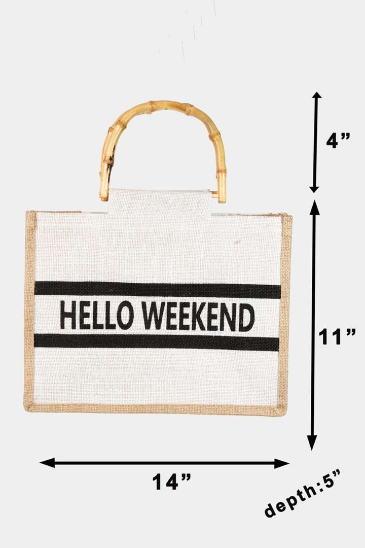 Fame Bamboo Handle Hello Weekend Tote Bag - Bink & Bougie