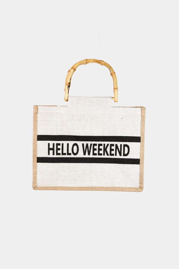 Fame Bamboo Handle Hello Weekend Tote Bag - Bink & Bougie